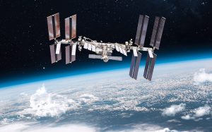International space station on orbit of the Earth planet. ISS in